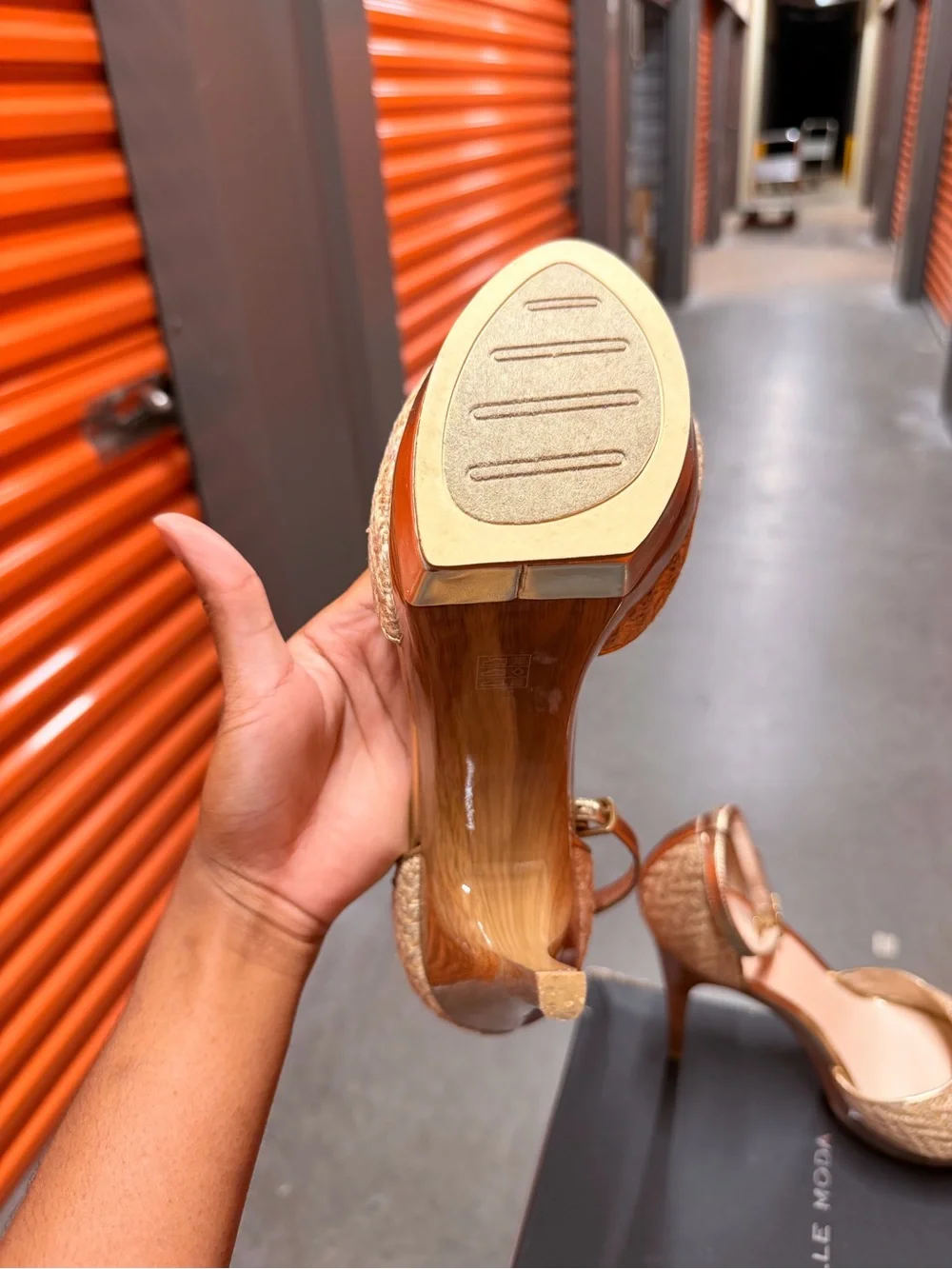Pelle Moda Tan Woven Platform Peep Toe Heels